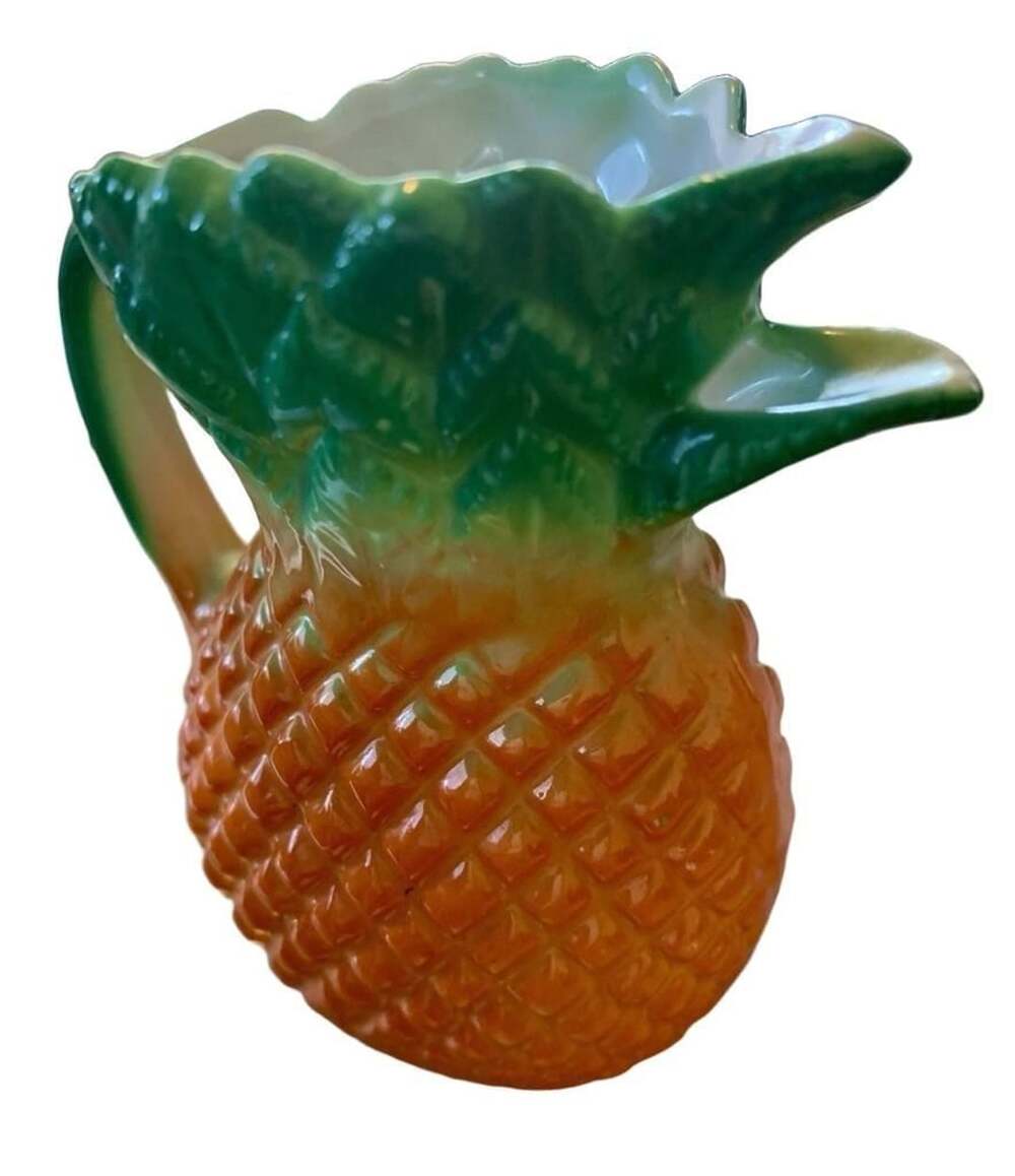 Rare! Antique 1950’s Majolica Pineapple Shaped Creamer Pitcher Intricate Detail